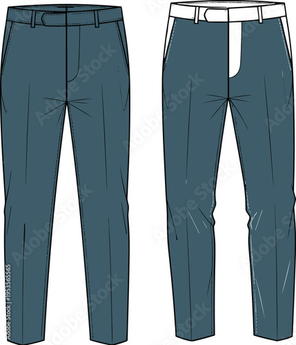 Men trousers front and back view vector illustration classic pants apparel design template casual formal clothing mockup fashion collection