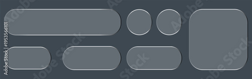 Set glass button with glossy frame and liquid effect. Modern UI element featuring. realistic light reflections, perfect for digital interfaces and futuristic app design.