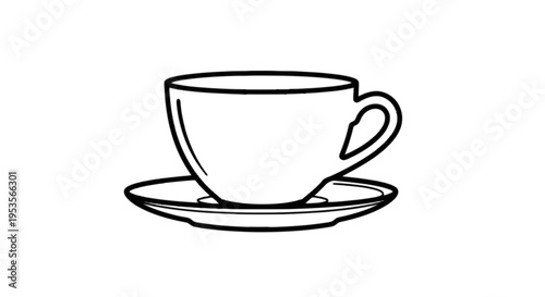 Classic cup of tea with saucer illustration isolated on transparent background, Vector