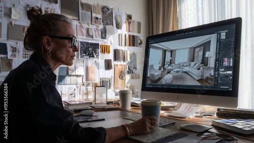 Interior designer working on computer in her studio