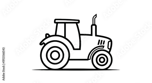 Simple line drawing of a compact agricultural tractor in motion isolated on transparent background, Vector