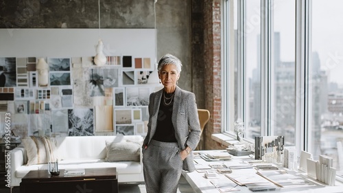 Confident Woman in Modern Office with City View