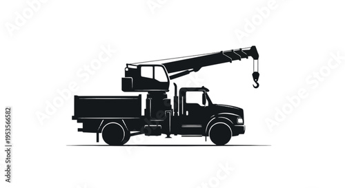 Heavy-duty crane truck lifting equipment with an extended mechanical arm isolated on transparent background, Vector