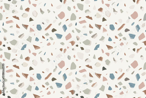 Abstract terrazzo pattern with scattered colorful stone fragments