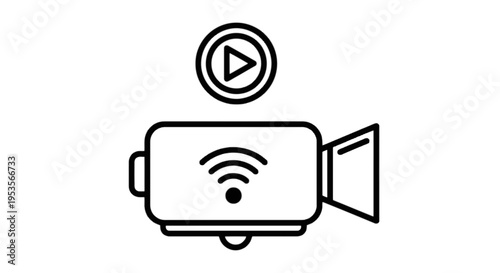 Wireless video camera with play button isolated on transparent background, Vector