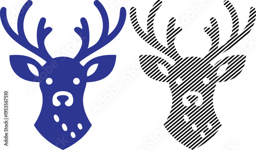 Vector stylized deer head silhouette vector art - blue and striped