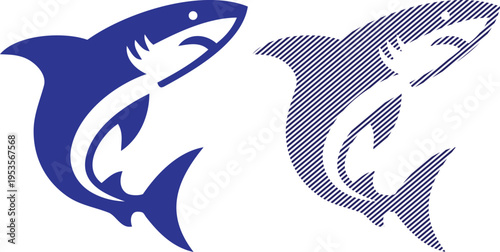 Vector aggressive shark silhouette vector - blue and striped aquatic icon