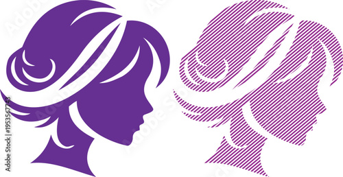 Vector elegant woman profile silhouette vector - purple and striped hairstyle