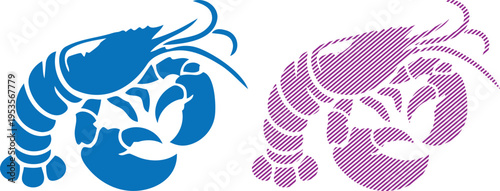 Vector seafood shrimp silhouette vector - blue and striped crustacean icon