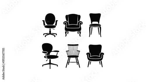 Chairs silhouette vetor set Black Silhouette Office Chairs in Varied Contemporary and Traditional
