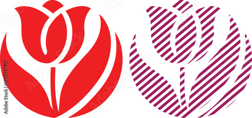 Vector red tulip graphic with purple striped variation