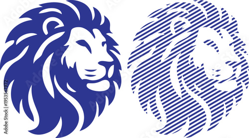 Vector blue lion head graphic with striped texture variation