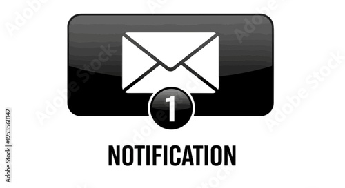 Email notification icon with a number 1 isolated on transparent background, Vector