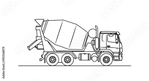 A large cement mixer truck with a rotating drum isolated on transparent background, Vector