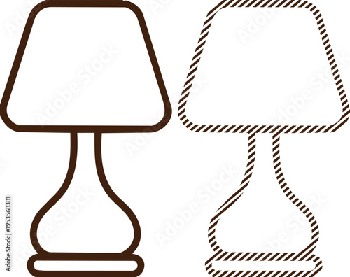 Vector table lamp icon in brown, solid and outline styles, desk lamp