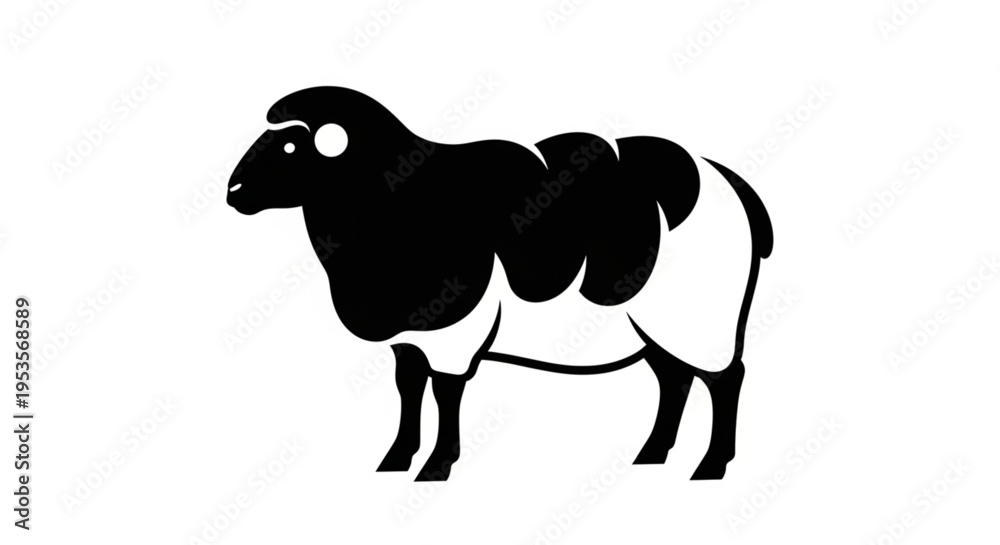 Obraz premium Black and White Ram with Spiral Horns - Modern Vector Illustration