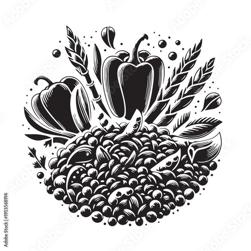 Black Risotto Primavera Silhouette Vector, High Quality Illustration on White Background
