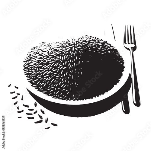 Black Rice Pilaf Silhouette Vector, High Quality Illustration on White Background