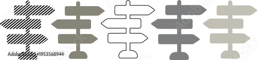 Vector directional signpost with multiple arrows in various styles for navigation and choice with direction sign