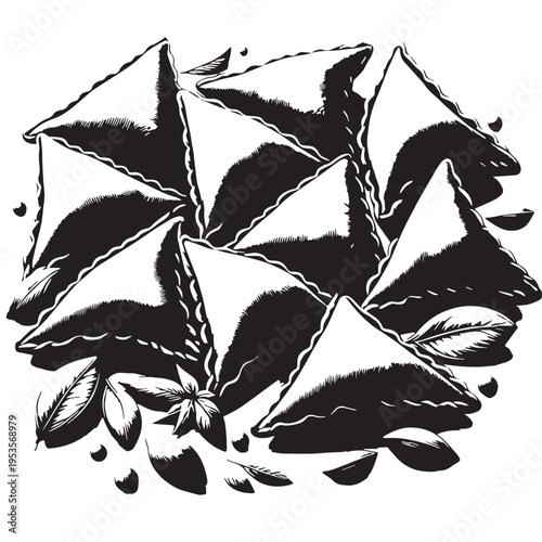 Black Samosas Silhouette Vector, High Quality Illustration on White Background