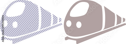 Vector modern high-speed train icon set in solid blue and purple hatching styles with public transport