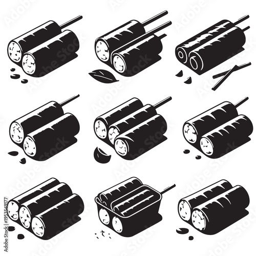 Black Spring Rolls Silhouette Vector, High Quality Illustration on White Background