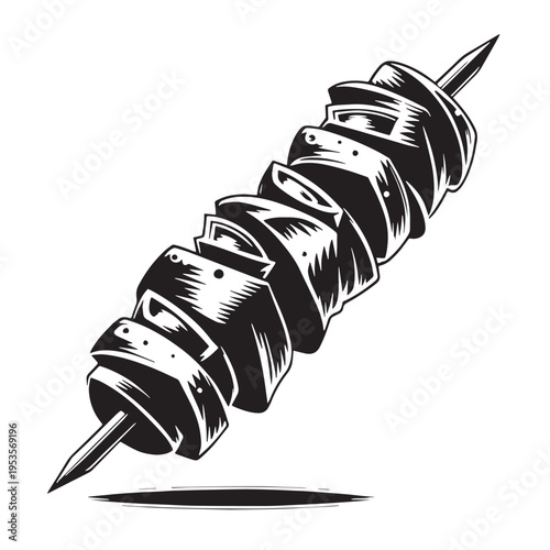 Black Souvlaki Silhouette Vector, High Quality Illustration on White Background
