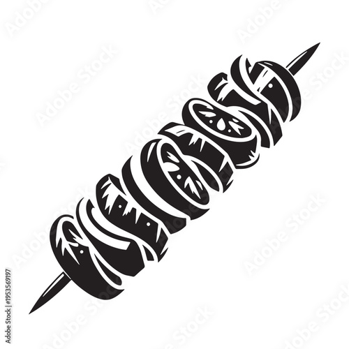 Black Souvlaki Silhouette Vector, High Quality Illustration on White Background