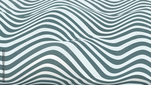Abstract wavy pattern with alternating teal and white stripes