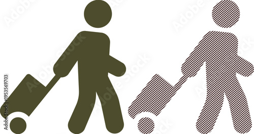 Vector traveler with suitcase icon, person with luggage for tourism and journey vector