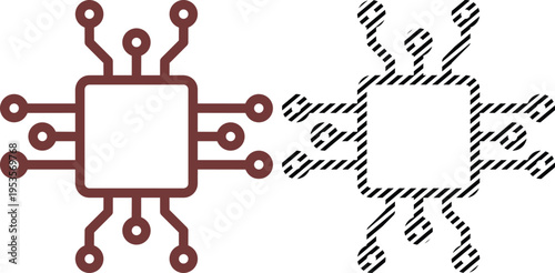 Vector microchip or cpu icon, computer processor and technology vector illustration