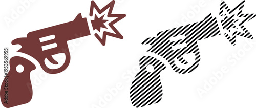 Vector gun firing bullet icon, vector graphic silhouette with explosion effect