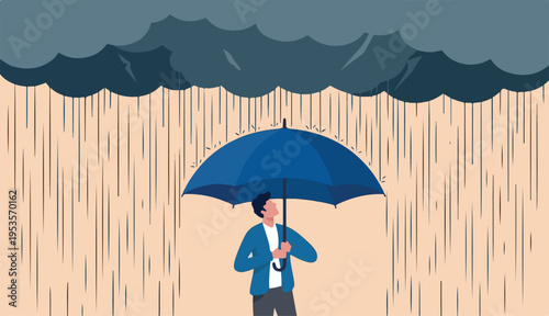 Mental health protection, depression anxiety control cure help, support mental to illness suffering concept, human head with self using umbrella to protect heavy raining or storm depression