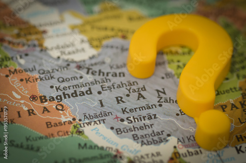 Geopolitical Question Mark on Map of Iran and Iraq Region
