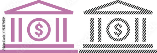 Vector bank building icon, vector silhouette with dollar symbol