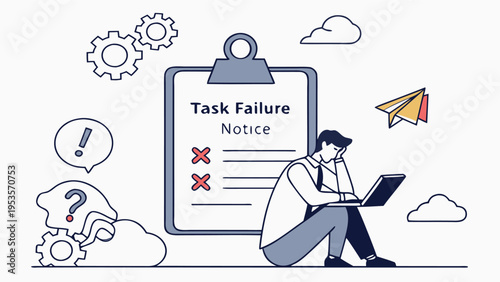 Task Failure Notice Illustration with Frustrated Man and Error Checklist Concept
