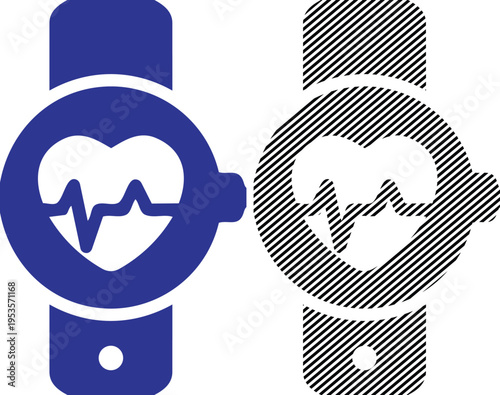 Vector smartwatch icon with heartbeat and health monitoring symbol
