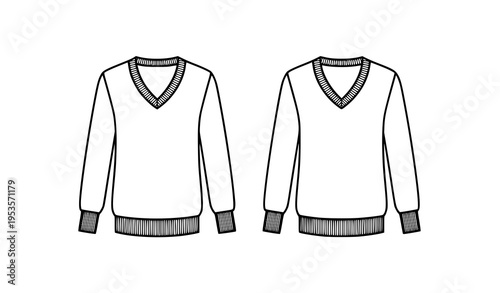 Two V-Neck Sweaters Black and White Vector Illustration for Fashion and Apparel