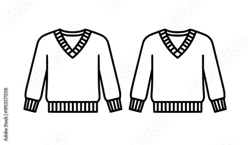 Black and White Vector Illustration of Two V-Neck Sweaters Side by Side for Fashion
