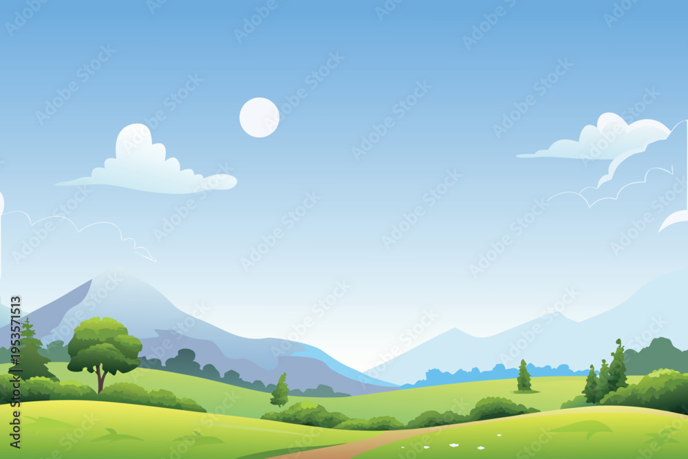 Fototapeta premium A serene landscape featuring rolling hills and a bright blue sky