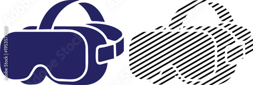 Vector vr headset icon: blue virtual reality goggles and outline