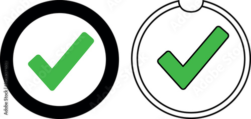 Check marks inside square boxes, green red blue black approval correctness completion design