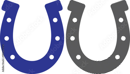 Vector blue and black horseshoe symbols for good luck or equestrian sport