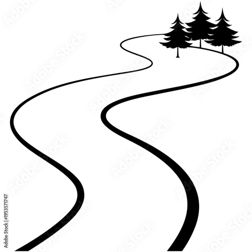 Winding Road Silhouette – Scenic Nature Icon.