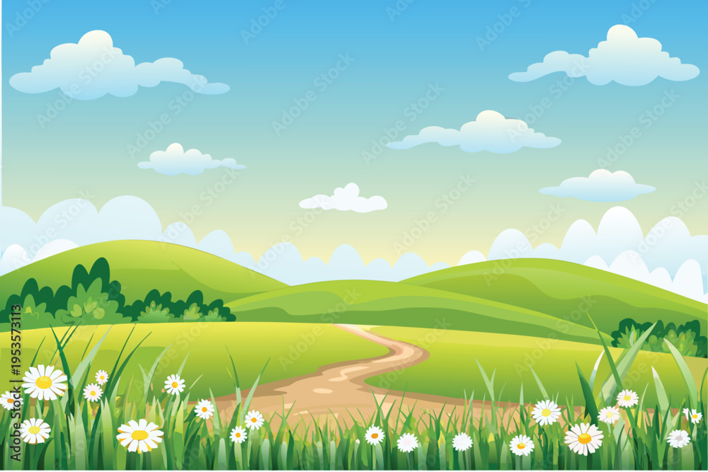 Fototapeta premium A serene landscape with rolling green hills and a winding path