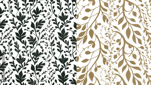 Elegant floral patterns in black white and gold color schemes