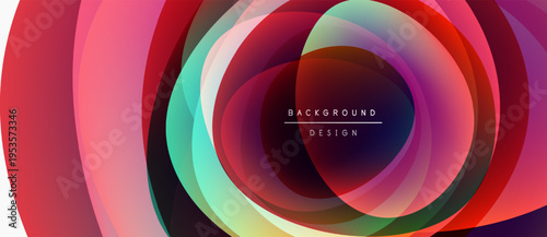 Abstract colorful circles overlap creating dynamic visual effect. Modern design, vibrant hues, smooth gradients present.
