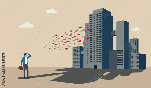 Entrepreneur we can this small business to fight with large company, fear in business competition, threats or conflict concept,to struggle businessman look at big company competitor in same business