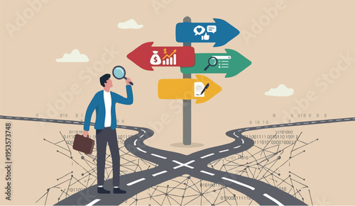 Digital media engage online user concept, young people, advertising agency worker working on internet and digital line with SEO magnifying glass