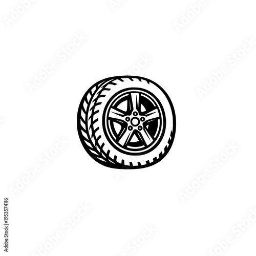 Tire with Rim Line Icon Vector. SVG